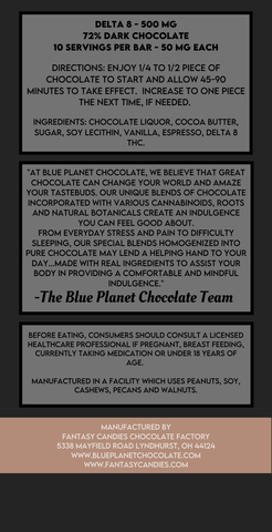Delta 8 Espresso Bar 500 mg Dark Chocolate Ingredients